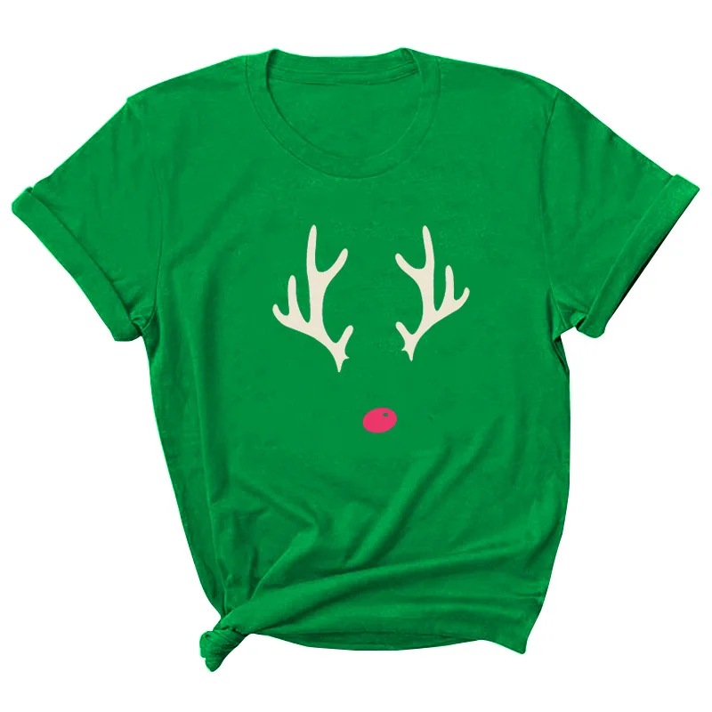 

Christmas Elk Antlers Print Women T Shirt Short Sleeve O Neck Loose Women Tshirt Ladies Tee Shirt Tops Clothes Camisetas Mujer