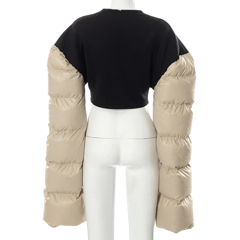 Bomblook2022 New Arrivals Long Puff Sleeve Patchwork V Neck Color Contrast Zipper Warmth Jacket Coat Women CasualHot Sale Produc