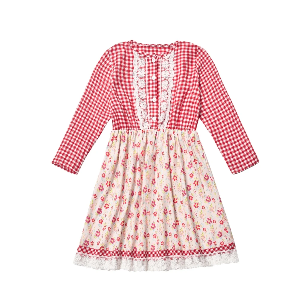

Summer Cute Mommy and Me Red Boho Lattice Dresses Family Matching Outfits Dresses