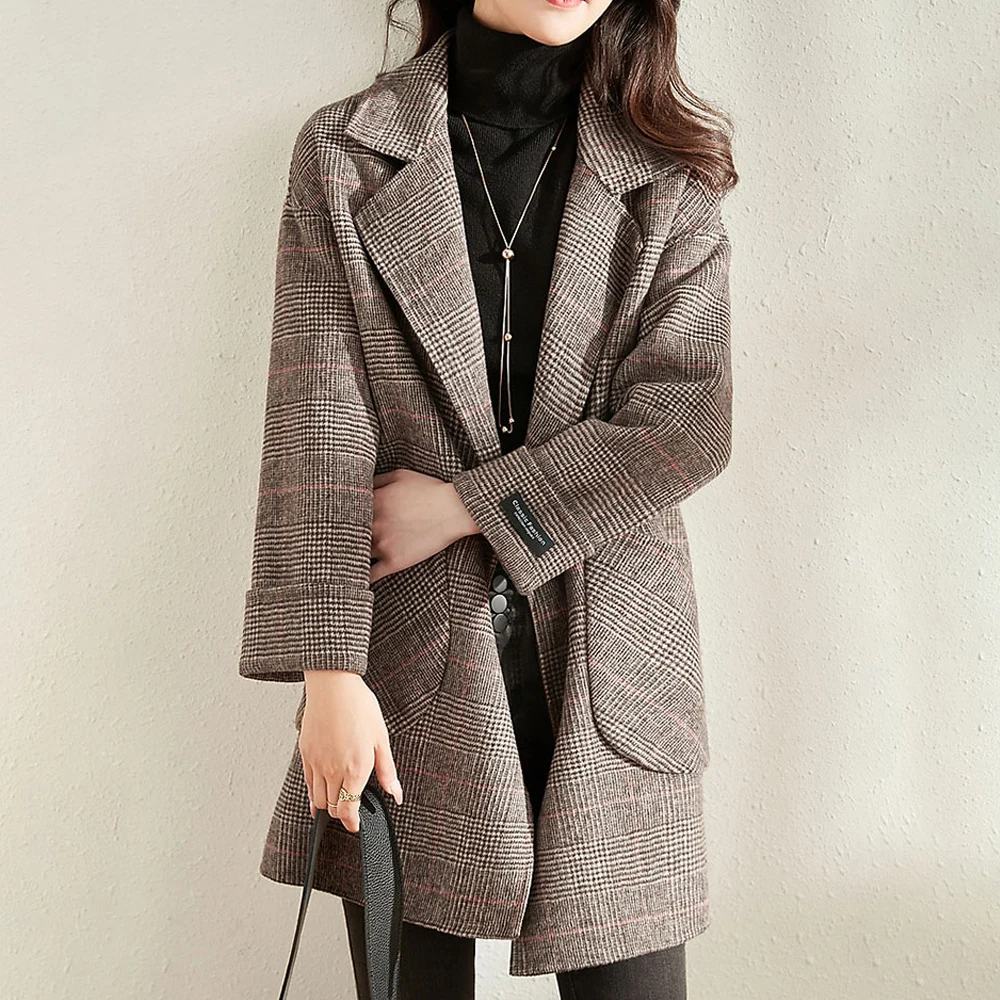 

Double-sided Woolen Coat Women's Plaid Overcoat Mid-length Winter New Style Warmth Thin Office Lady Outer Wear Fashion Femle
