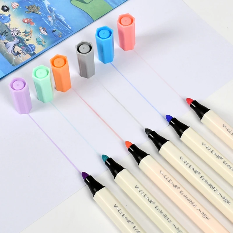 

Colorful Ink Pen Invisable Pen w/ 1Thermal Eraser 6 Pens for Writing Pad Kids Child Drawing