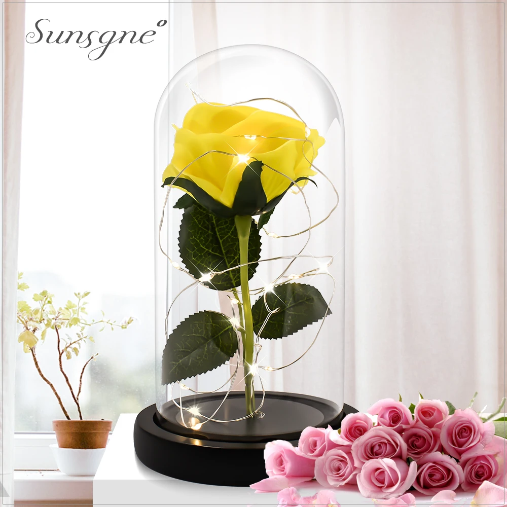 

Big Size Silk Rose Immortal Rose with Glass Box Valentine Souvenir Gifts Desk Decorative Flowers