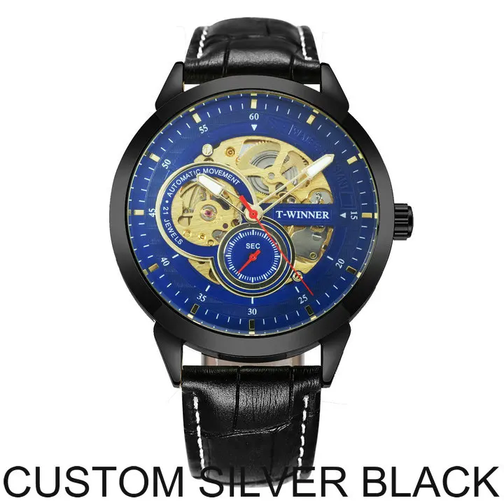OTHER SILVER BLACK WINNER официальные автоматические механические часы для мужчин скелет мужские s часы лучший бренд класса люкс кожаный ремешок аналоговые наручные часы для мужчин - Цвет: OTHER SILVER BLACK
