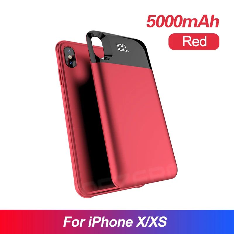 Red for iX XS Чехол для зарядного устройства для iPhone XS MAX XR XS X, отдельный чехол для аккумулятора, беспроводной зарядный внешний аккумулятор, светодиодный чехол с цифровым дисплеем - Цвет: Red for iX XS