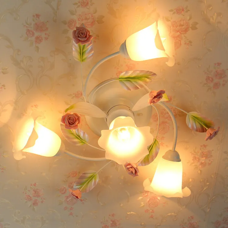 

Европейский сад Американский Железный цветочный стиль гостиная потолочная лампа розовый цветок романтическая свадебная комната