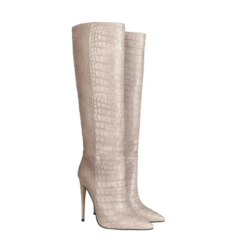 Mobetty/высокие сапоги до бедра на шпильке Женские высокие из цветной кожи с камнями