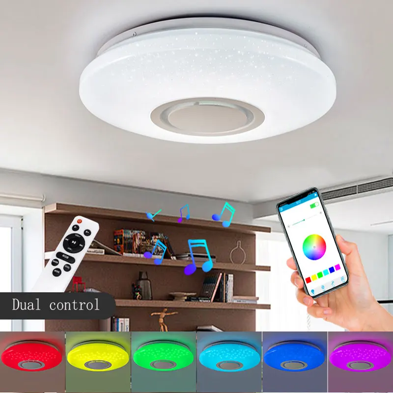 

Современный светодиодный потолочный светильник с Bluetooth, освесветильник для гостиной с музыкой и регулируемой яркостью, украшение для дома, ...