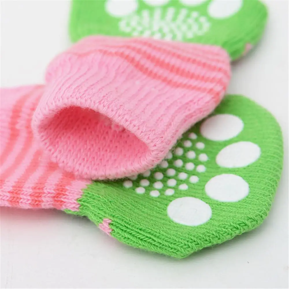 

4pcs/set Dog Socks Cute Pet Anti-Slip Knit Sock Thick Warm Paw Protector Dogs Sock Puppy Home Skid Bottom Floor Shoes