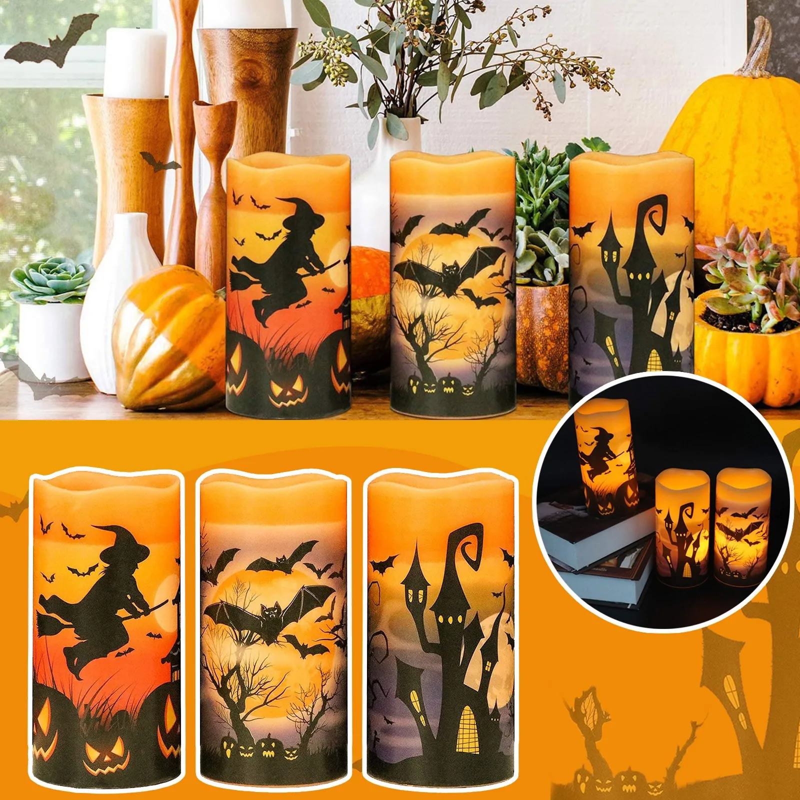 3 шт. беспламенные мерцающие свечи на батарейках светодиодная подсветка-столб