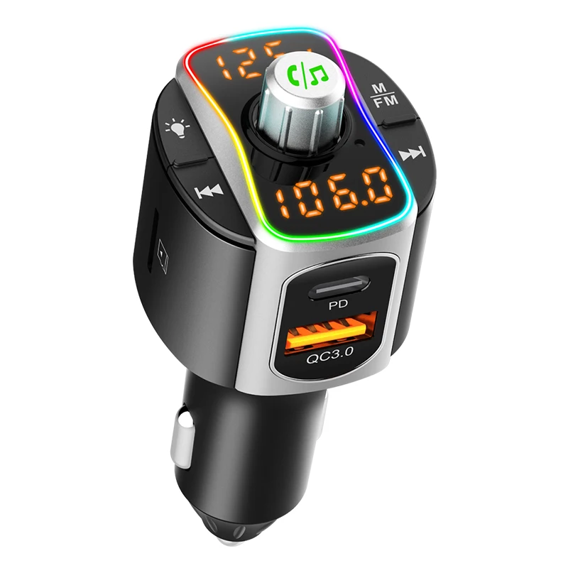 

Car Bluetooth FM Transmitter Car MP3 Player U Disk Music USB QC3.0 PD18W Car Charger Fast Charge Dual Screen Real-time Voltage