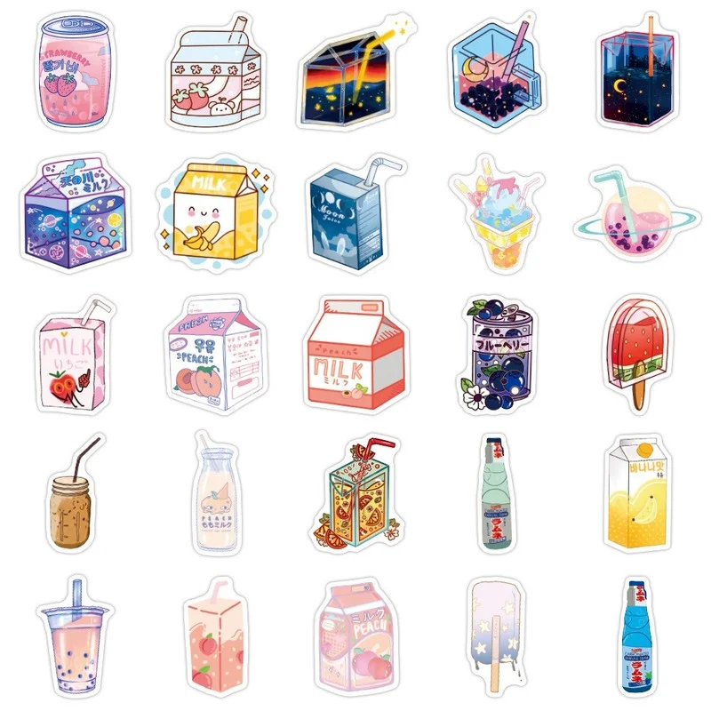 

10/50 PCS Summer Cute Flavored Drink Stickers Kawaii Cartoon Beverage Decal Sticker for Girl DIY Laptop Stationery Water Bottle
