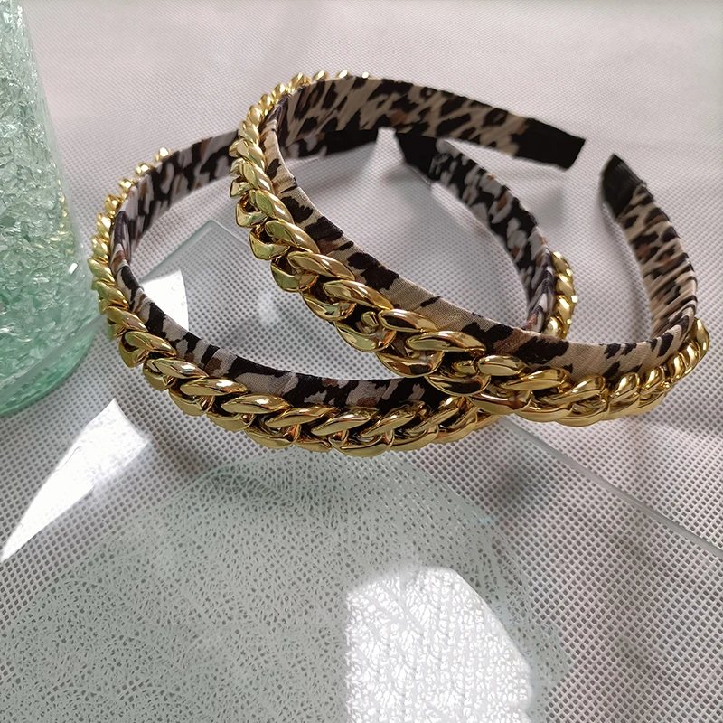 

2021 Elegant Leopard Hair Band Chain Ornaments Pearl Headbands Women Shiny Solid Accessories Rhinestone Hair Crystal Head Hoops