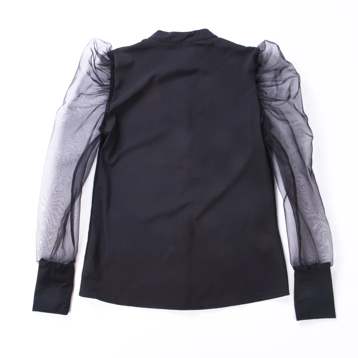 

Women Button Mesh Shirts Ladies Casual Long Puff Sleeve Tops Blouse Solid Office Street Blouses