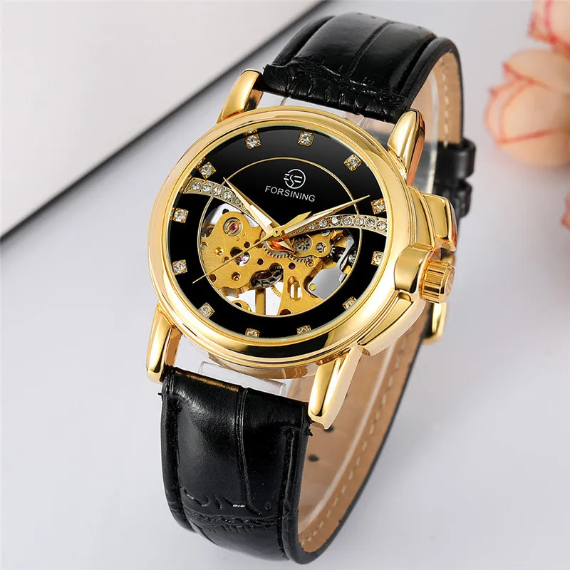 FORSINING женские наручные часы классические лучший бренд класса люкс золотые