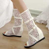 fashion hot sale peep toe inside lace mesh high heels women shoes woman leisure summer boots fashion big size 34 43