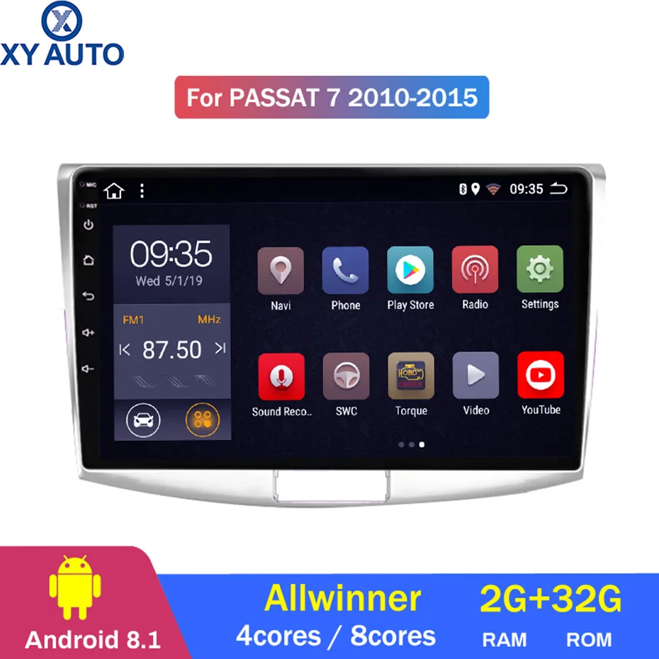 10 1 дюймов 2.5D IPS HD Мульти сенсорный экран Android8.1 2G RAM 32G ROM NAVI для VW passat 7 2010 2015 с Bluetooth USB