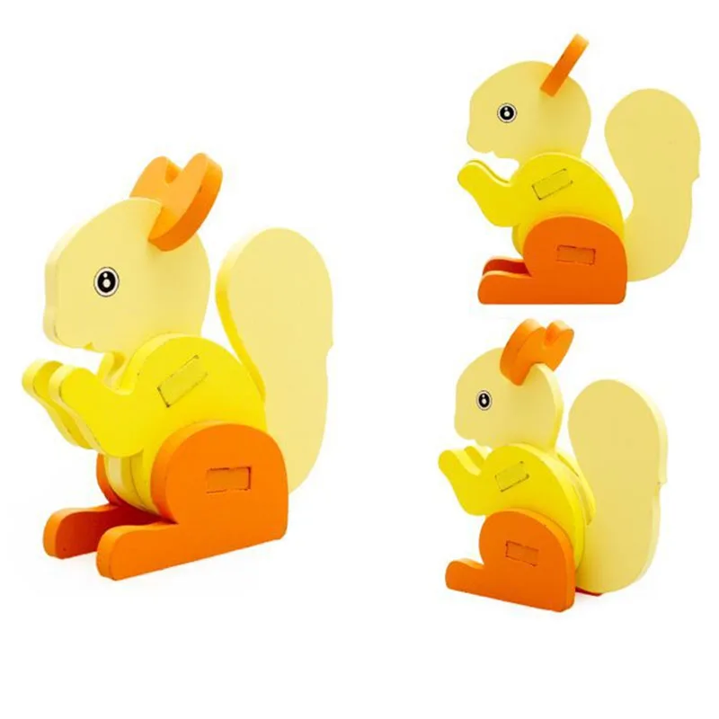 Squirrel Креативные 3D деревянные головоломки Детские стерео игрушки животных DIY Детские ручной работы деревянные Животные головоломки - Цвет: Squirrel