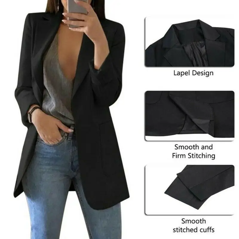 

2019 new Fashion work coat Business suit Women Long Blazer Casual Slim Business Lapel Suit Jacket Coat Plus Size 5XL