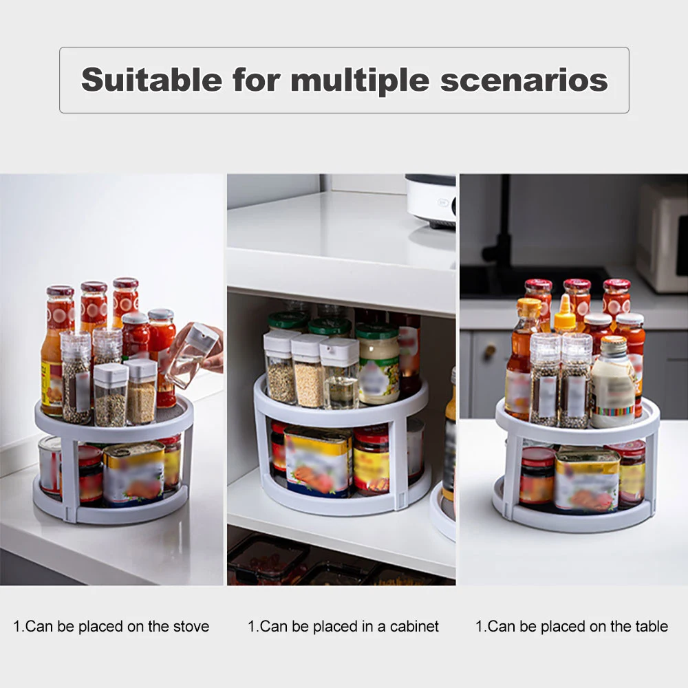

360 Rotation Non-Skid Spice Rack Pantry Cabinet Turntable with Wide Base Storage Bin Rotating Organizer for Kitchen Seasoning