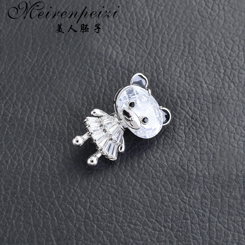 Meirenpeizi хит продаж брошь с большим кристаллом в виде сердца и медведя милые