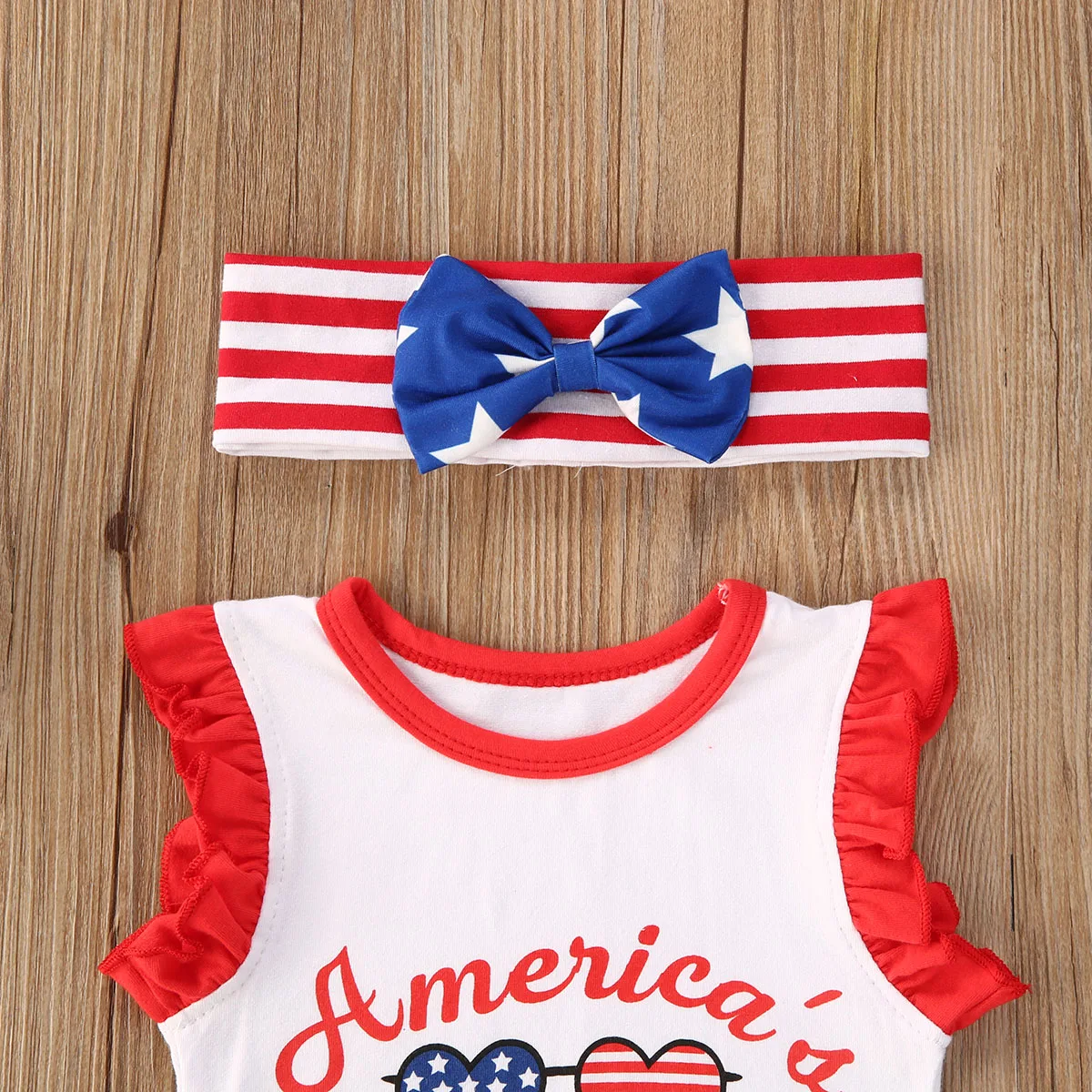 Independence Day Infant Baby Girls Boys Outfits Letter Print Sleeveless Vest Tops+Star Stripe Shorts+Headband 3pcs Set | Детская одежда