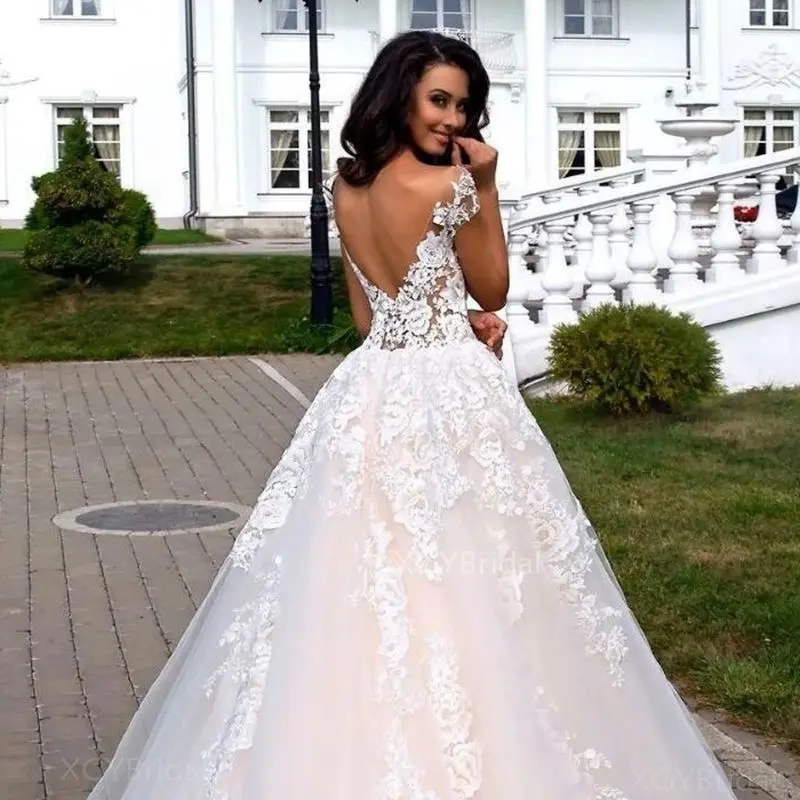 

Sexy V Neck Wedding Dresses 2021 Appliques Lace Beads Off Shoulder Bride Dress A-Line Backless Bridal Gown Vestidos De Novia