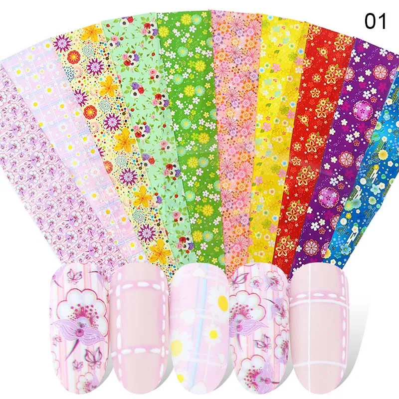 Pattern 1 10 шт. наклейки-лак для ногтей смешанный цветок розы переводная Фольга для ногтей Переводные Слайдеры для дизайна ногтей дизайн маникюра - Цвет: Pattern 1