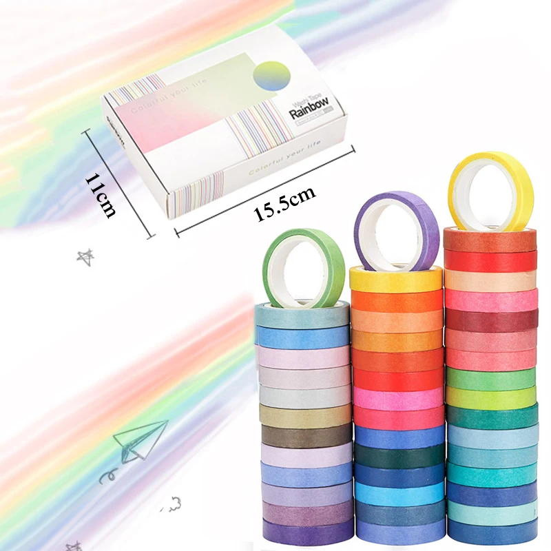 

60 Pcs/Set Basic Solid Color Tape Rainbow Masking Tape Decorative Tape Sticker Scrapbook Diary Stationery School Office Supply