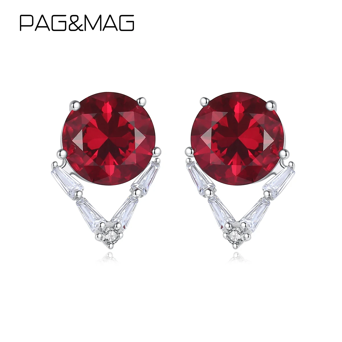 

Женские серьги-гвоздики PAG & MAG, круглые серьги из стерлингового серебра 2020 пробы с красным кубическим цирконием, хороший подарок на Рождеств...