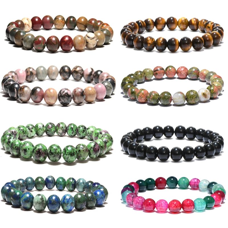 Diffone 8 мм браслеты из бисера для мужчин женщин настоящий натуральный опал Пикассо