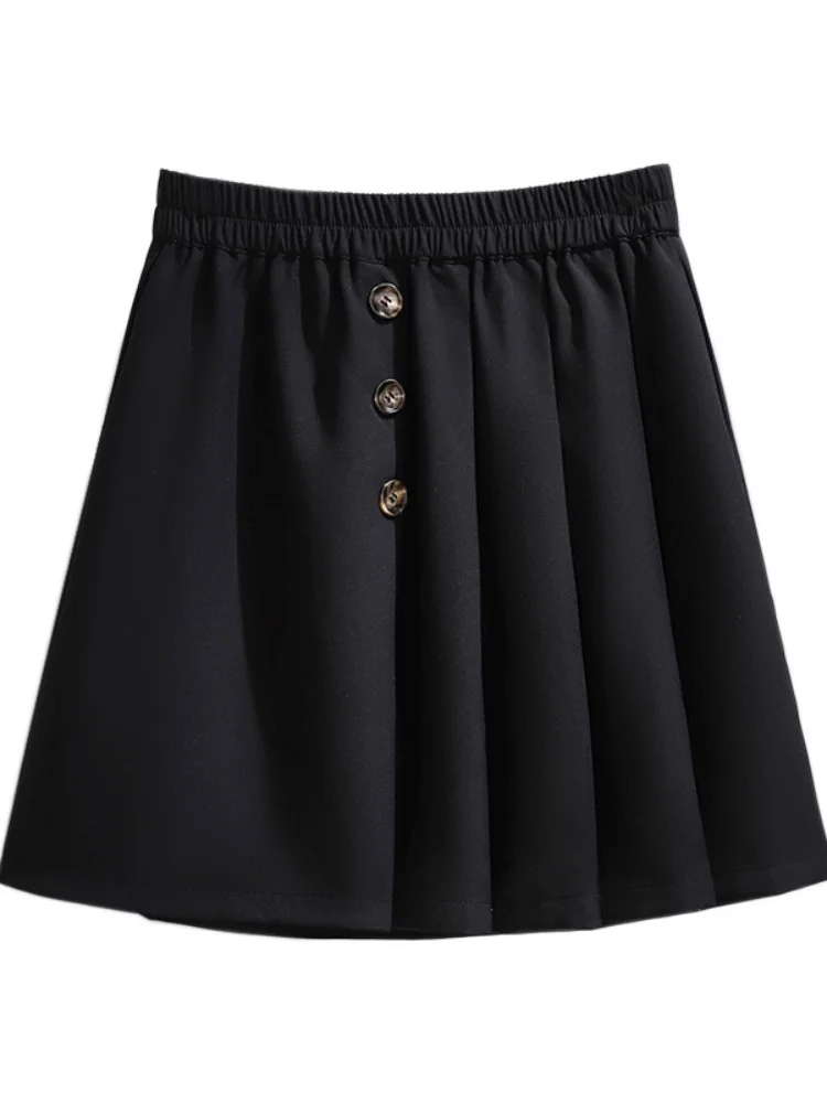 

Elastic Waist korean fashion Black Pleated Short skirts plus size harajuku Buttons Women Skirt faldas DM