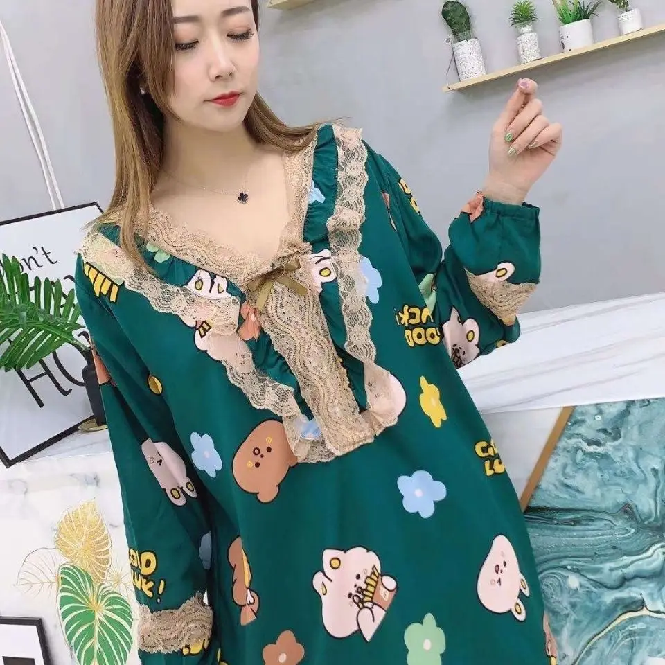 

2021 new women's ice silk cotton bear home comfortable soft pajamas Normcore/Minimalist Prairie Chic Ages 18-35 Years Old