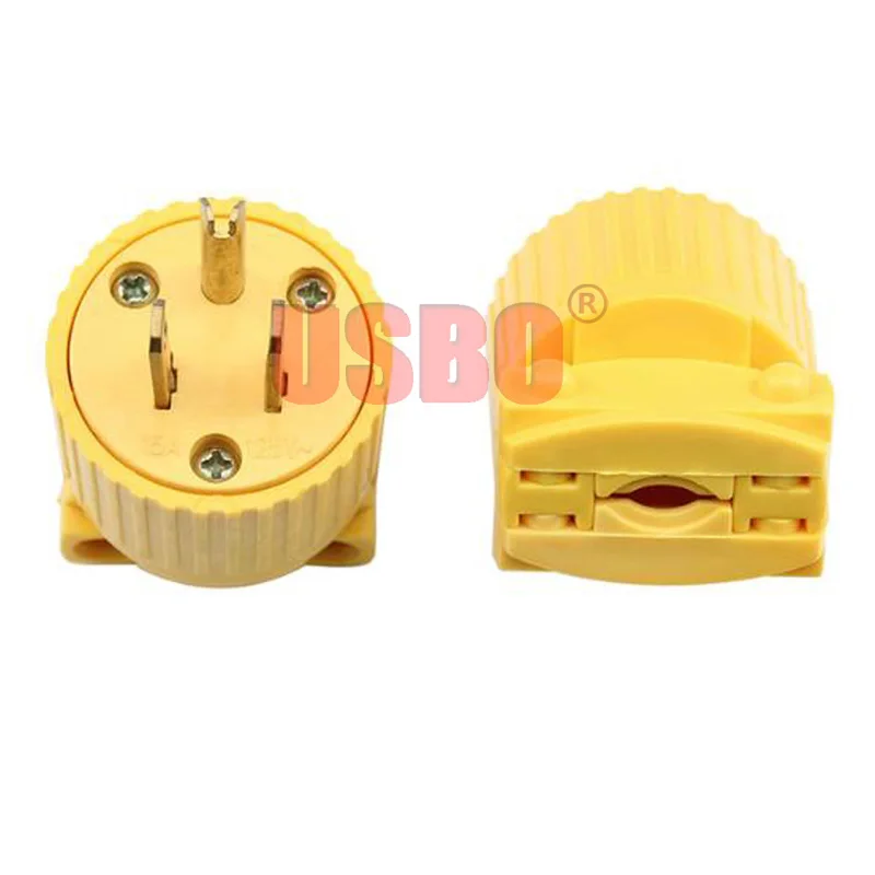 Желтый Американский 15 А 125 в NEMA 5-15P 3-полюсный съемный штекер с защитой от