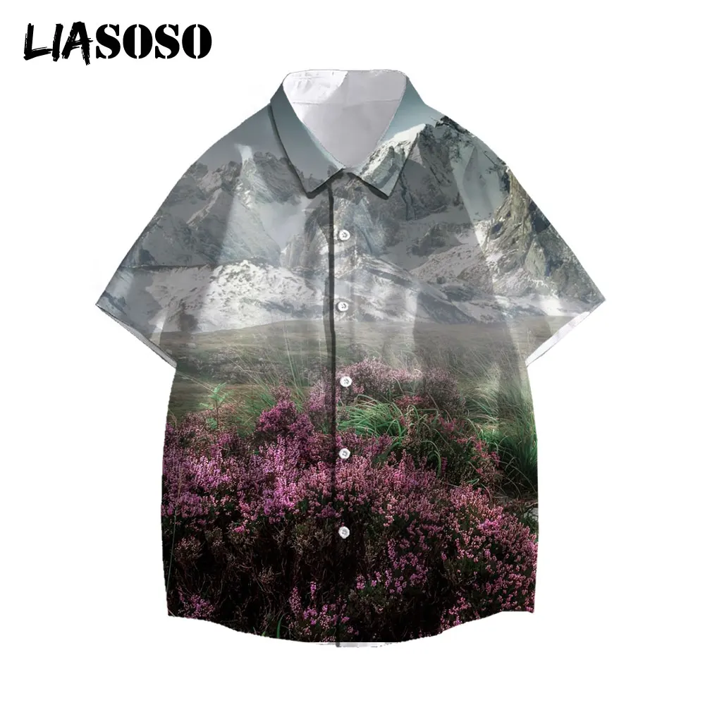 

LIASOSO Beautiful Snow Mountain View Summer Men Women Casual Shirts Fashion Short-Sleeve Beach Shirt Holiday Streetwear 3D Print