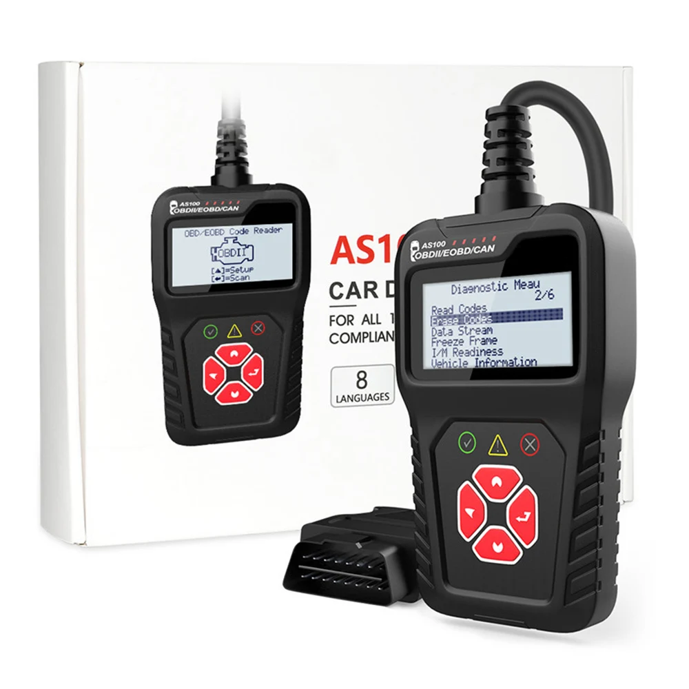 Диагностический Автомобильный сканер AS100 OBD2 многоязычный для считывания кодов