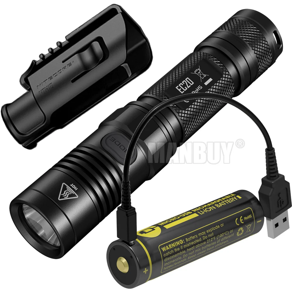 Bestellen NITECORE EC20 Taschenlampe + 18650 USB Port Direkte Lade Batterie + NTH10 Halter Wasserdichte Taschenlampen Outdoor Camping High Power