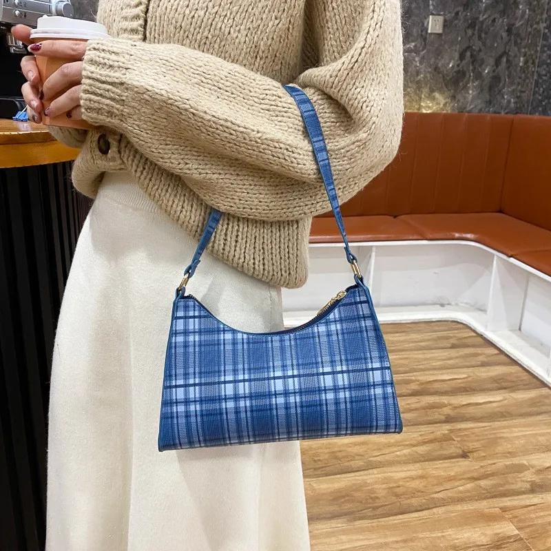 

2021 New Lattice Print Shoulder Underarm Bag Female Top-Quality Designer Zipper Handbag Women Casual Convenient Commuter Bag