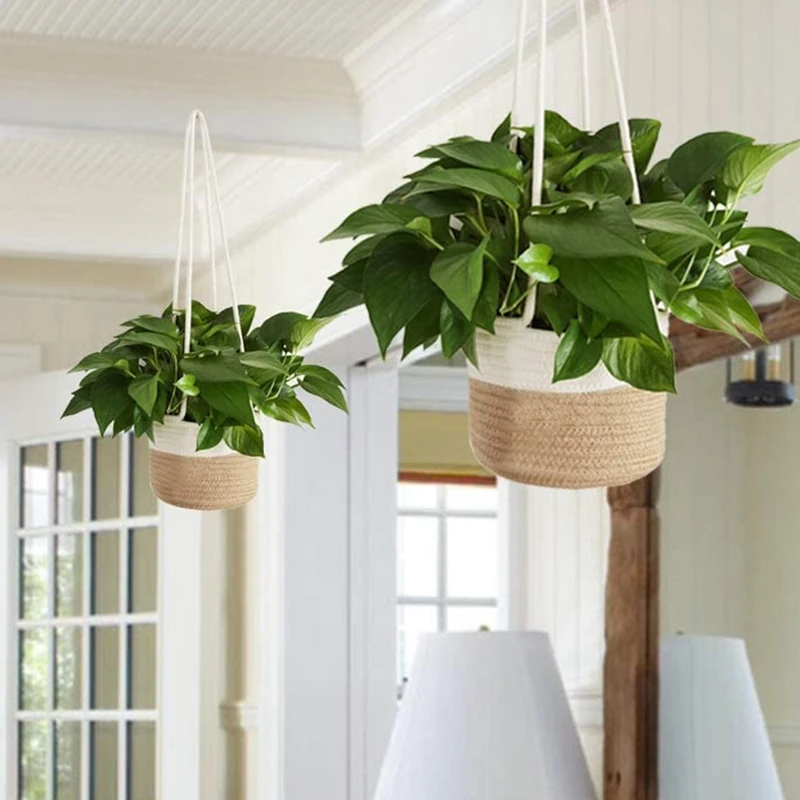 

Hanging Planter Baskets 8X6Inch Cotton Rope Woven Macrame Indoor Plant Hangers Flower Plant Pots Pack of 2