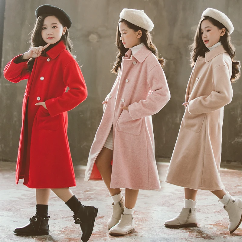 Девушка Шерстяное пальто Высокое качество 100% шерсть новые футболки с длинными