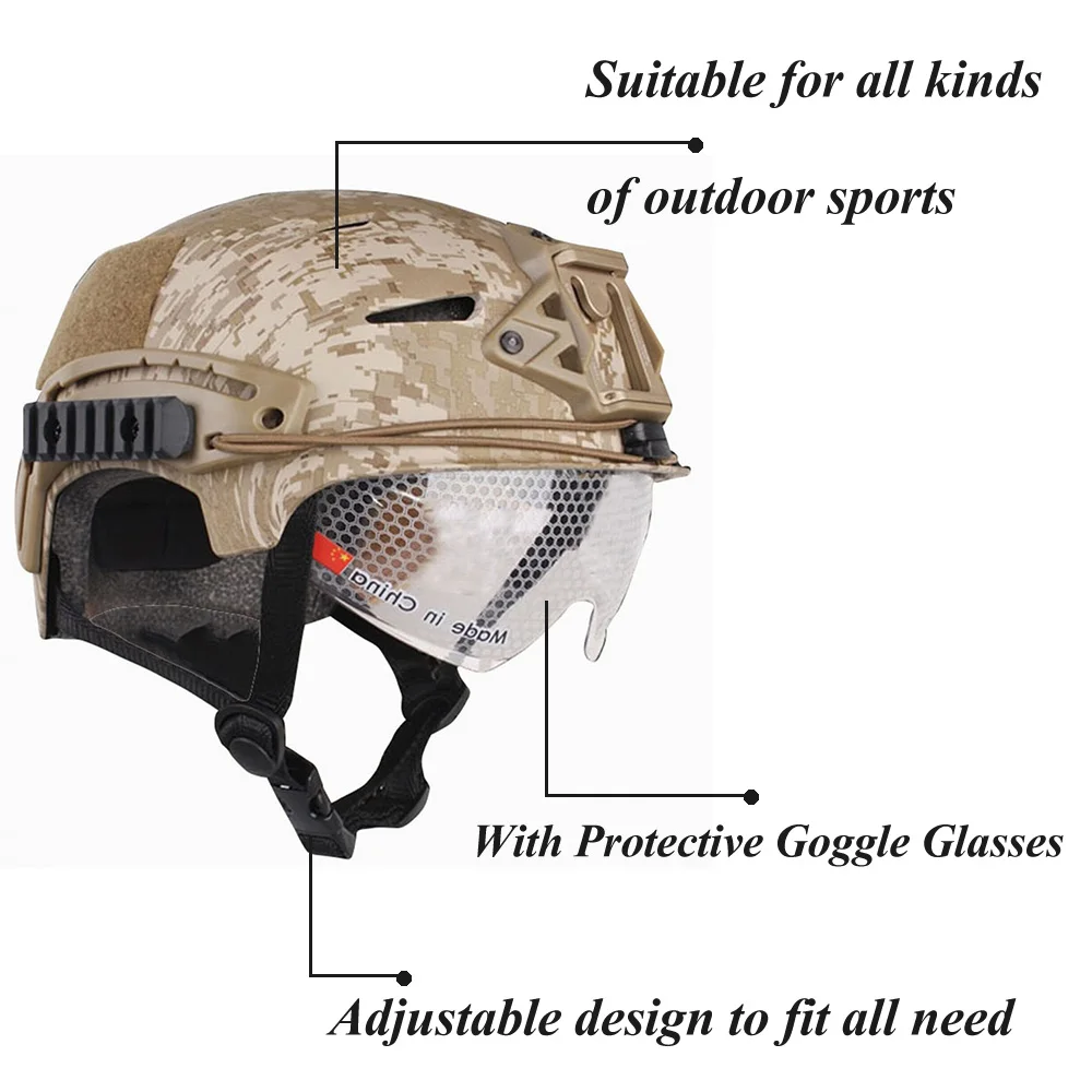 Универсальный страйкбол тактический шлем с защитными очками регулируемые