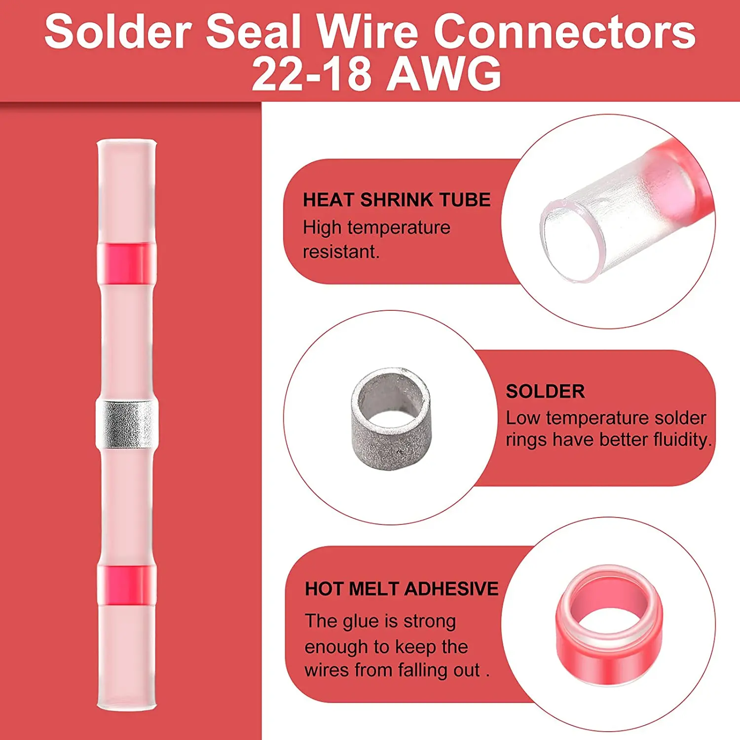 50/30/20/10pc Heat Shrinkable Wire Connector SST21 Waterproof Sleeve AWG22-18 Butt Electrical Splice Tinned Solder Seal Terminal |