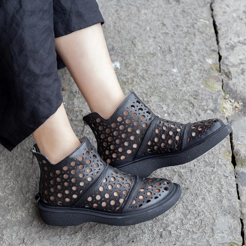 Повседневные кожаные ботинки женские сандалии сезон лето открытые дышащие