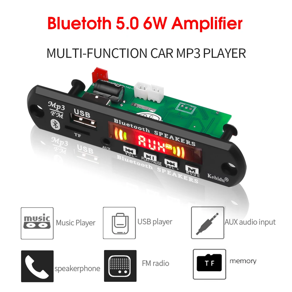 Bluetooth усилитель KEBIDU 5 В 12 с поддержкой FM радио TF USB AUX|MP3-плеер для авто| |