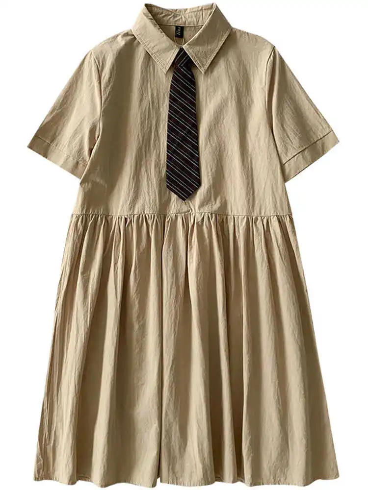 

Dress spring summer 2021 new women's dress French loose shirt skirt student medium length skirt send tie