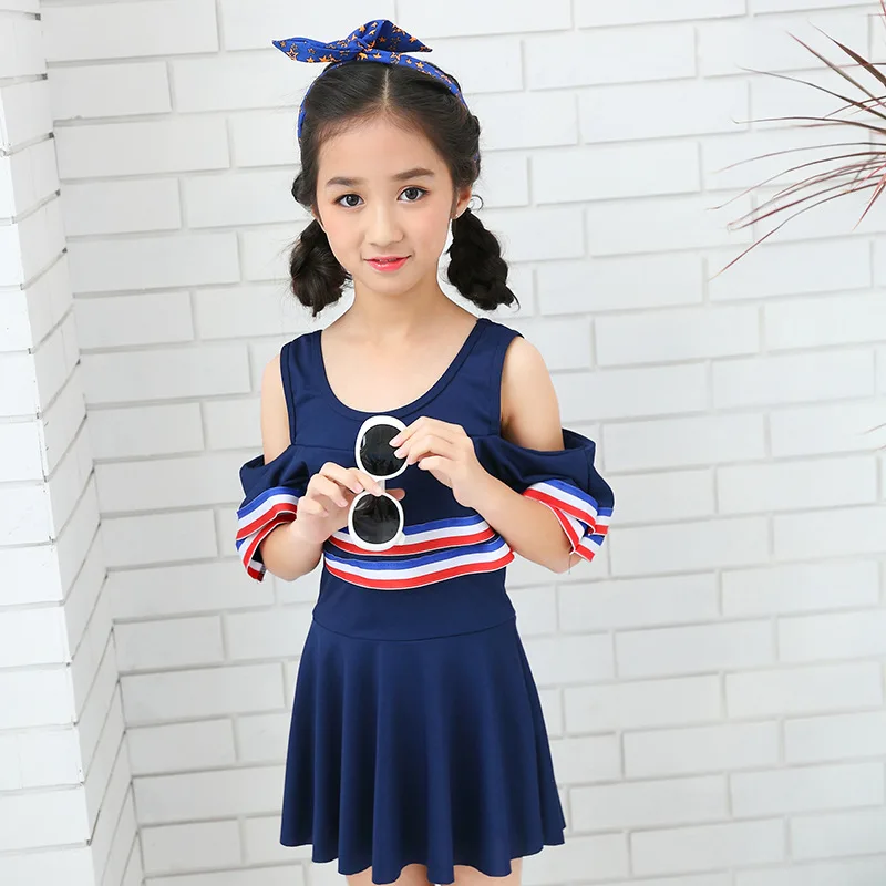 Детские цельные купальники одежда для купания больших девочек с оборками и