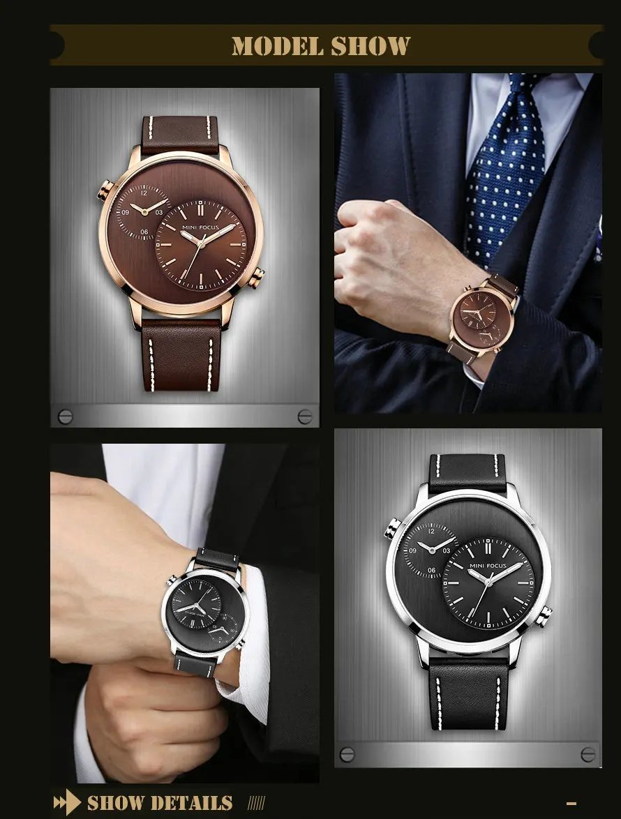 Мужские кварцевые часы MINI FOCUS роскошные Брендовые Часы с двойным часовым поясом и