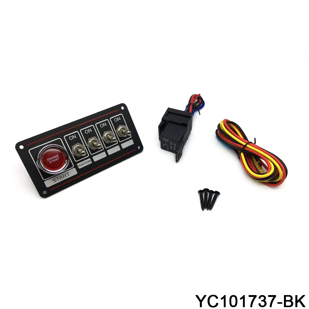 

Racing Car 4 Gang Ignition Switch Panel Engine Start Push Button LED 12V Toggle