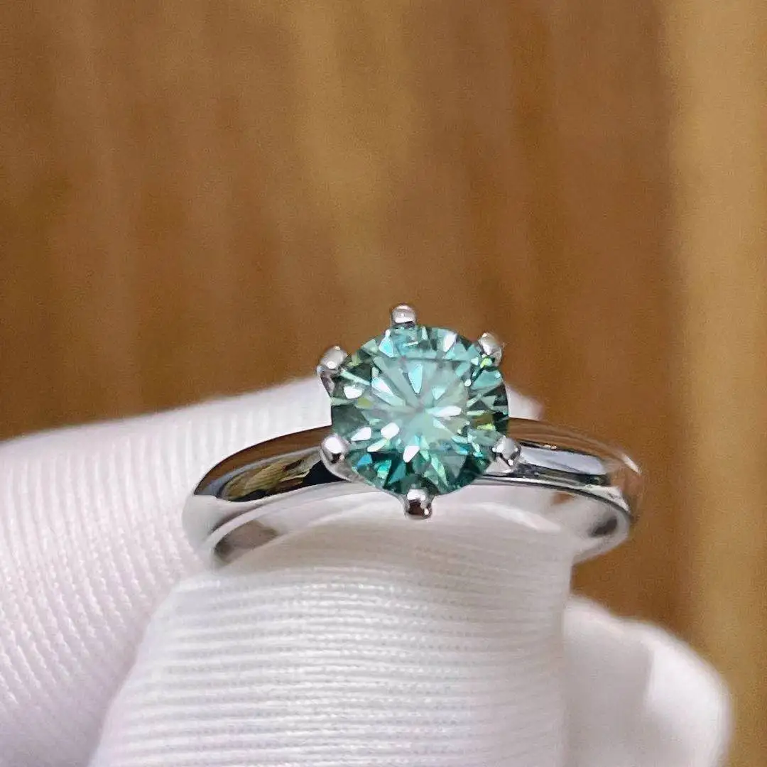 Сине-зеленый цвет 1-2CT кольцо из настоящего муассанита регулируемые драгоценные
