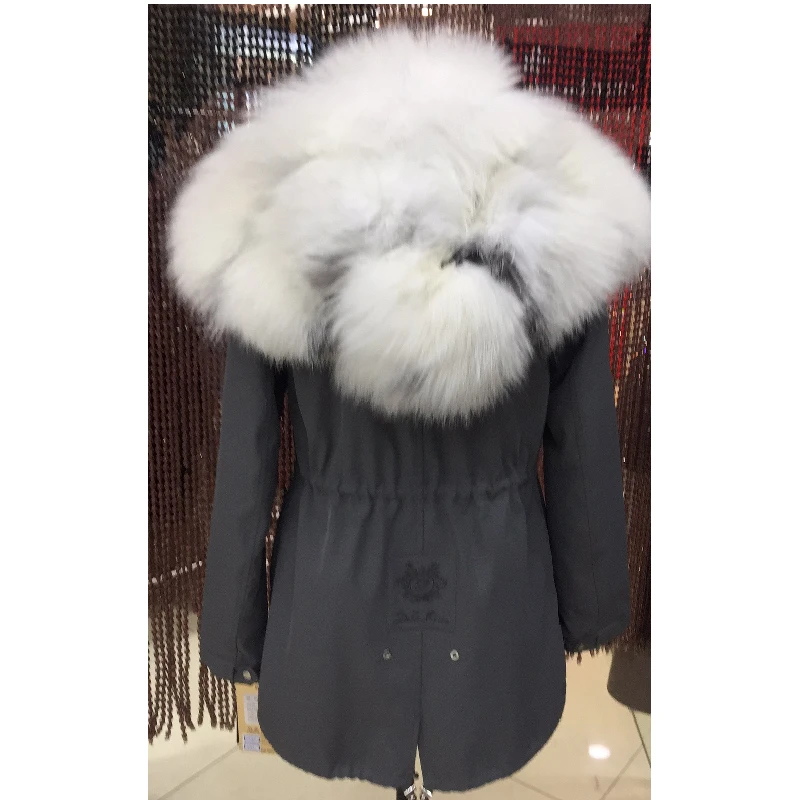 Женская зимняя парка пальто куртка воротник лисы съемная кроличья подкладка
