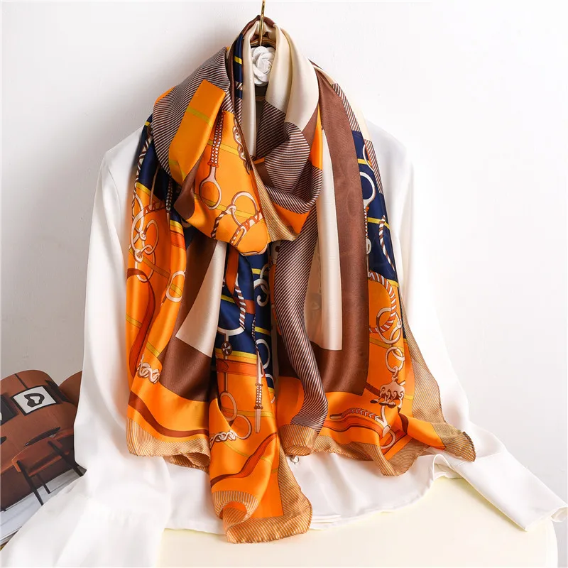 

2021 New Designer Scarf Women 180*90 Summer Sunscreen Silk Scarves Foulard En Soie All-match Bandana Shawl Wholesale Hijab